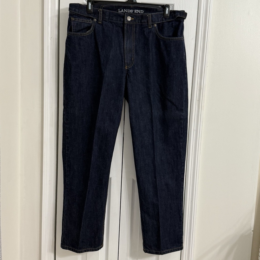 LANDS END Dark Wash Comfort Waist Traditional Fit Jeans Mens 42 X 32